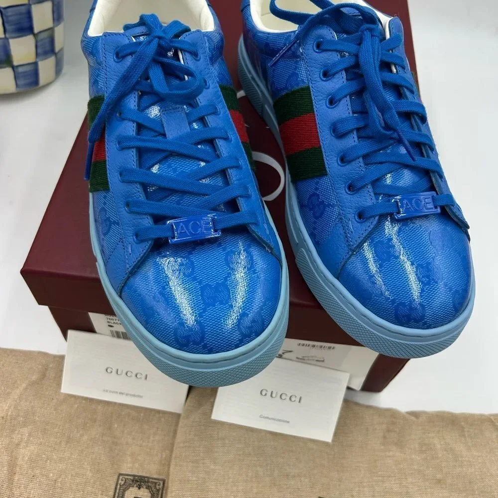 Men's Gucci ace crystal canvas low top sneakers size 7 fits 8US made in Italy